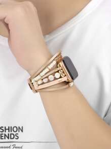 1入組串珠PU皮革錶帶適用於Apple Watch - 金色 - 查看 5