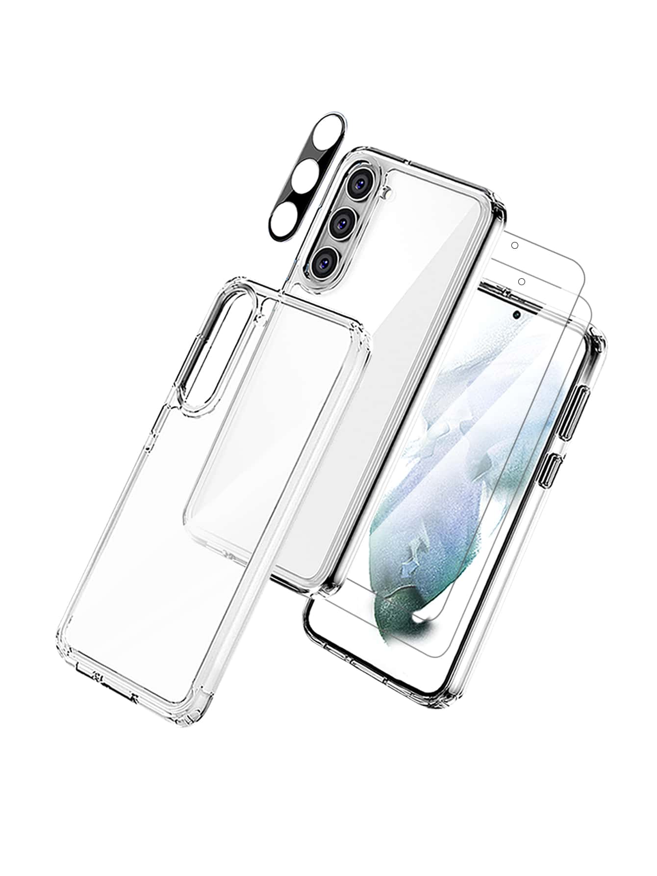 2入組屏幕保護膜和1入組透明手機殼和1入組鏡頭保護與三星兼容 - 無色 - 查看 1