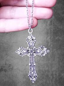 ROMWE Grunge Punk Collar con dije de cruz - Plateado - Ver 1