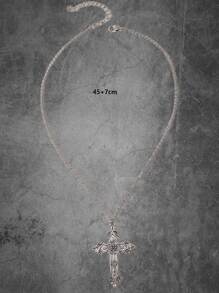 ROMWE Grunge Punk Collar con dije de cruz - Plateado - Ver 4