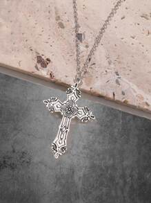 ROMWE Grunge Punk Collar con dije de cruz - Plateado - Ver 3