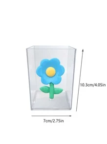 1pc Clear Flower Design Random Pen Holder