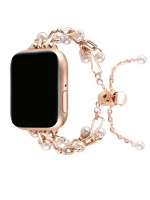 Faux Pearl Decor Watchband Compatible With Apple Watch - Rose Gold - View 3