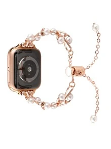 Faux Pearl Decor Watchband Compatible With Apple Watch - Rose Gold - View 4