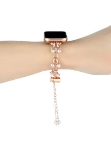 Faux Pearl Decor Watchband Compatible With Apple Watch - Rose Gold - View 6