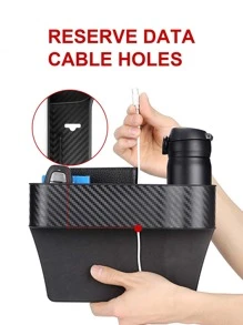 1 件多功能汽车座椅楔形收纳盒，乘客和驾驶员前排座椅侧面储物架，带杯架，防漏且方便，实用的间隙填充物 - 黑色 - 查看 8