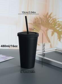 1入組450ml塑膠簡約黑色吸管杯子 - 黑色 - 查看 4