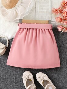 Chicas Falda ribete con fruncido con diseño de botón - Rosa - Ver 2