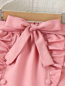 Chicas Falda ribete con fruncido con diseño de botón - Rosa - Ver 4