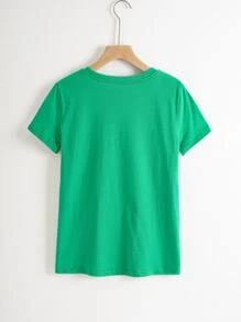 SHEIN EZwear Solid Crew Neck Tee - Green - View 2