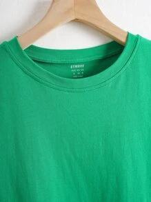 SHEIN EZwear Solid Crew Neck Tee - Green - View 5