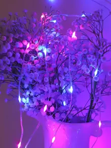 1入組3.2/16.4英尺塑膠銅線裝飾藍粉色燈串，電池操作仙女裝飾燈，適用於家庭、花園、露營、派對、婚禮、庭院裝飾 - 彩色 - 查看 2