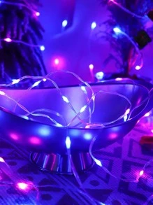 1入組3.2/16.4英尺塑膠銅線裝飾藍粉色燈串，電池操作仙女裝飾燈，適用於家庭、花園、露營、派對、婚禮、庭院裝飾 - 彩色 - 查看 5