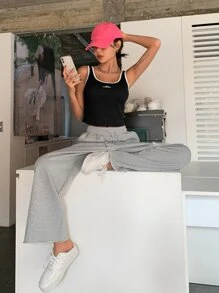 DAZY Đồ họa Chữ cái Tương phản ràng buộc Crop Tank Top - màu đen - Xem 4