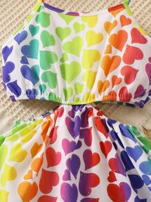 小女童愛心圖案腰部鏤空吊帶連衣裙 - 彩色 - 查看 3