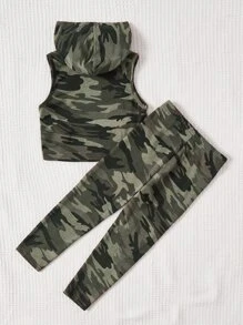 SHEIN Leap Crew Cô gái Tween Camo In áo có mũ Áo ba lỗ & Xà cạp - Nhiều màu - Xem 2