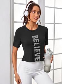 Easithlete 无缝露背瑜伽健身长袖 T 恤健身上衣修身衬衫健身背心 - 黑色 - 查看 3