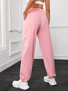 Flap Pocket Side Cargo Sports Trousers - Pink - View 2