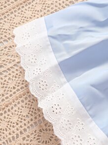 嬰兒網眼刺繡荷葉邊前蝴蝶結連衣裙 - 藍色 - 查看 4