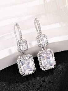 1對魅力四射方晶鋯石裝飾耳墜適用於女士適用於禮品 - 銀色 - 查看 4