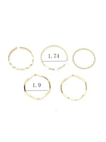 5入組時尚假珍珠裝飾環繞細節戒指,適用於女性日常裝飾 - 金黃色 - 查看 5