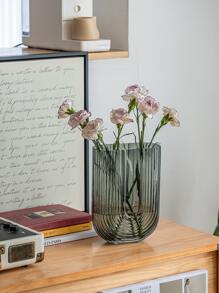 1pc Plain Flower Vase, Modern Glass Textured Design Vase For Home - Light Grey - View 3