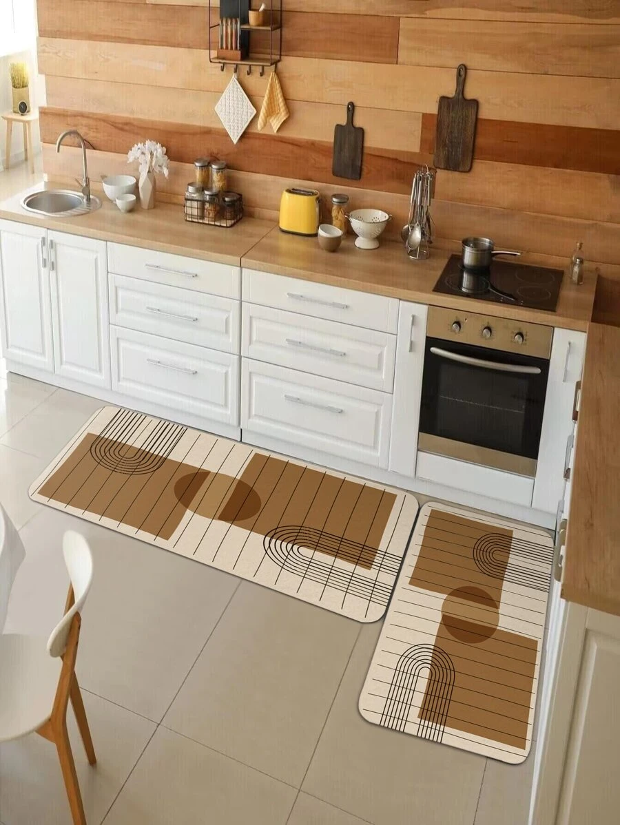 1入組幾何圖案廚房地毯廚房用現代滌綸防滑廚房墊