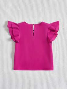 SHEIN Toddler Girls Keyhole Neckline Butterfly Sleeve Blouse - Hot Pink - View 2