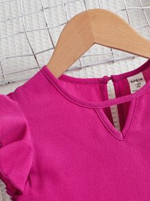 SHEIN Toddler Girls Keyhole Neckline Butterfly Sleeve Blouse - Hot Pink - View 4