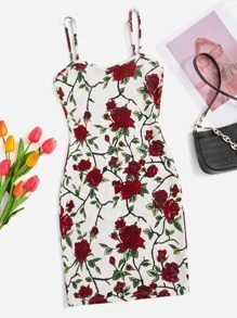 SHEIN Privé Vestido ajustado de tirantes con estampado floral - Multicolor - Ver 1