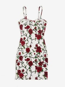 SHEIN Privé Vestido ajustado de tirantes con estampado floral - Multicolor - Ver 2