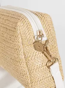 Túi đeo vai/chéo vuông dệt mini, Phong cách đi làm thường ngày, Thời trang đường phố cho nữ, Vật dụng thiết yếu cho kỳ nghỉ hè, Đựng điện thoại, Son môi, Ví, Tiệc tùng, Quà tặng (Làm thủ công, Có thể có một chút khác biệt so với hình ảnh), Ví đi biển, Hoàn hảo cho mùa hè, kỳ nghỉ và sử dụng hàng ngày - Màu be - Xem 4