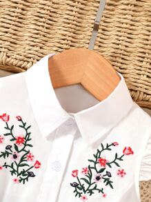 Baby Floral Embroidery Ruffle Trim Belted Shirt Dress - Multicolor - View 3