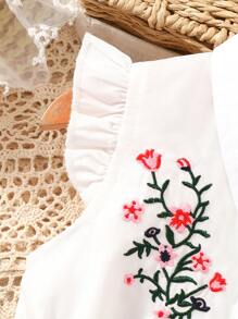 Baby Floral Embroidery Ruffle Trim Belted Shirt Dress - Multicolor - View 4