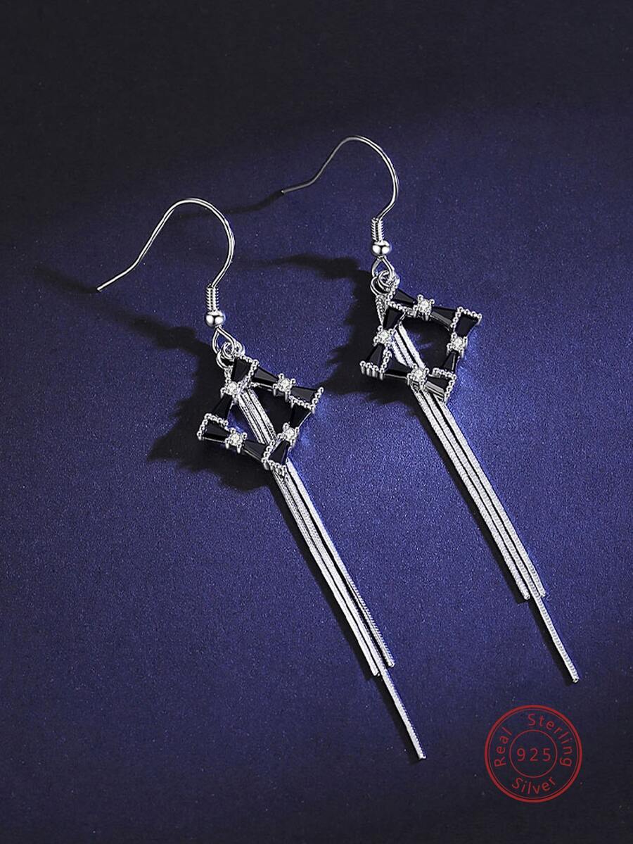 Bông tai bạc tua kim loại - Bạc - Xem 1