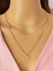Disc Pendant Layered Necklace - Yellow Gold - View 1