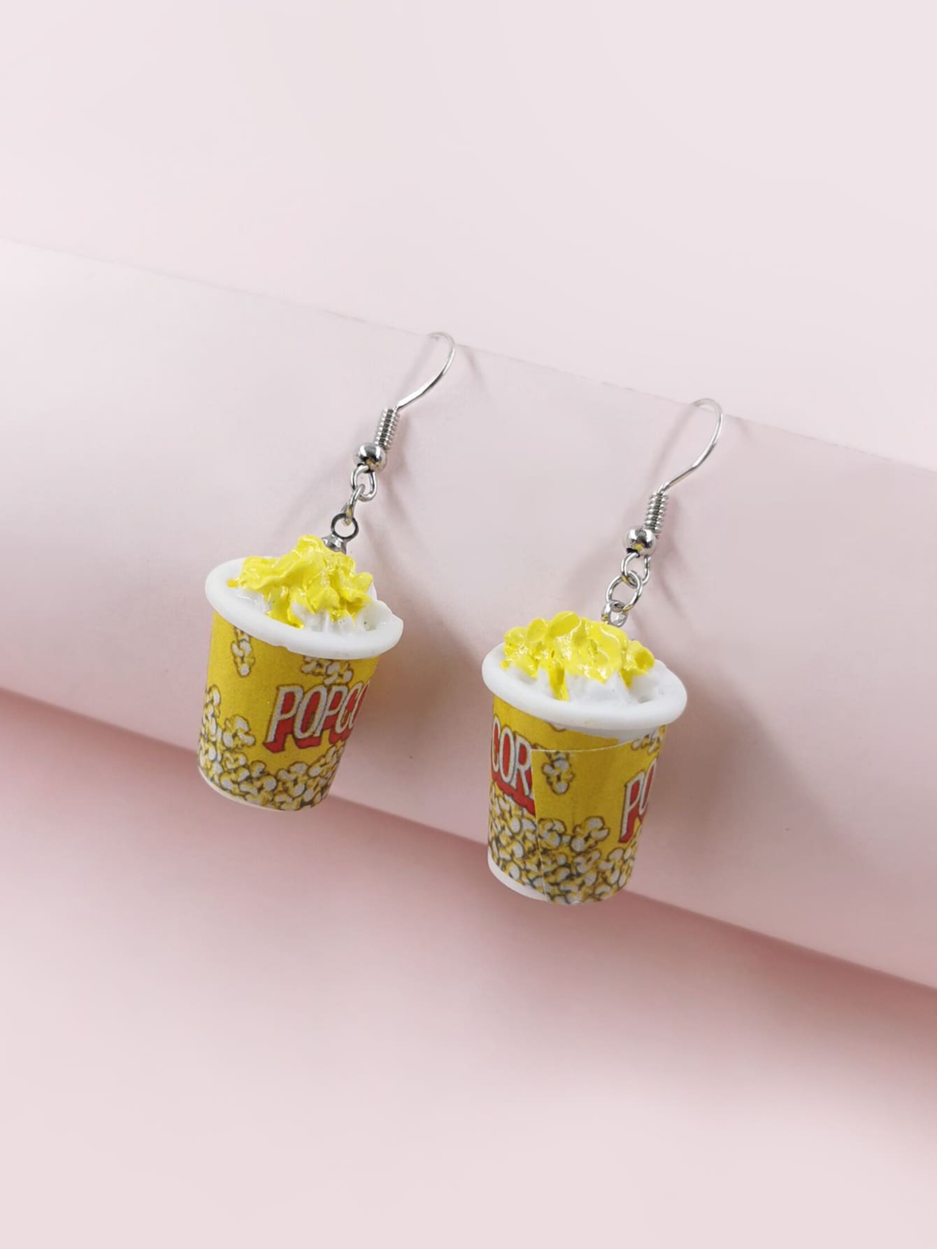 Pendientes colgantes vintage divertidos de palomitas de maíz de imitación de plástico - Amarillo - Ver 1