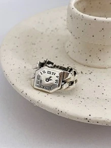 Roman Numeral Detail Watch Design Cuff Ring - Bạc - Xem 4