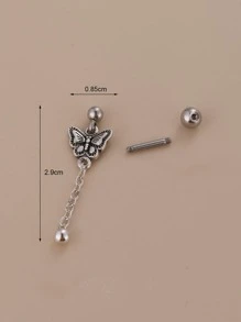 1pc Ball & Butterfly Drop Earring - Màu Bạc Cổ - Xem 3