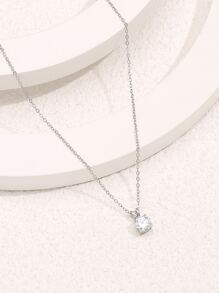 Round Cubic Zirconia Charm Necklace - Silver - View 9