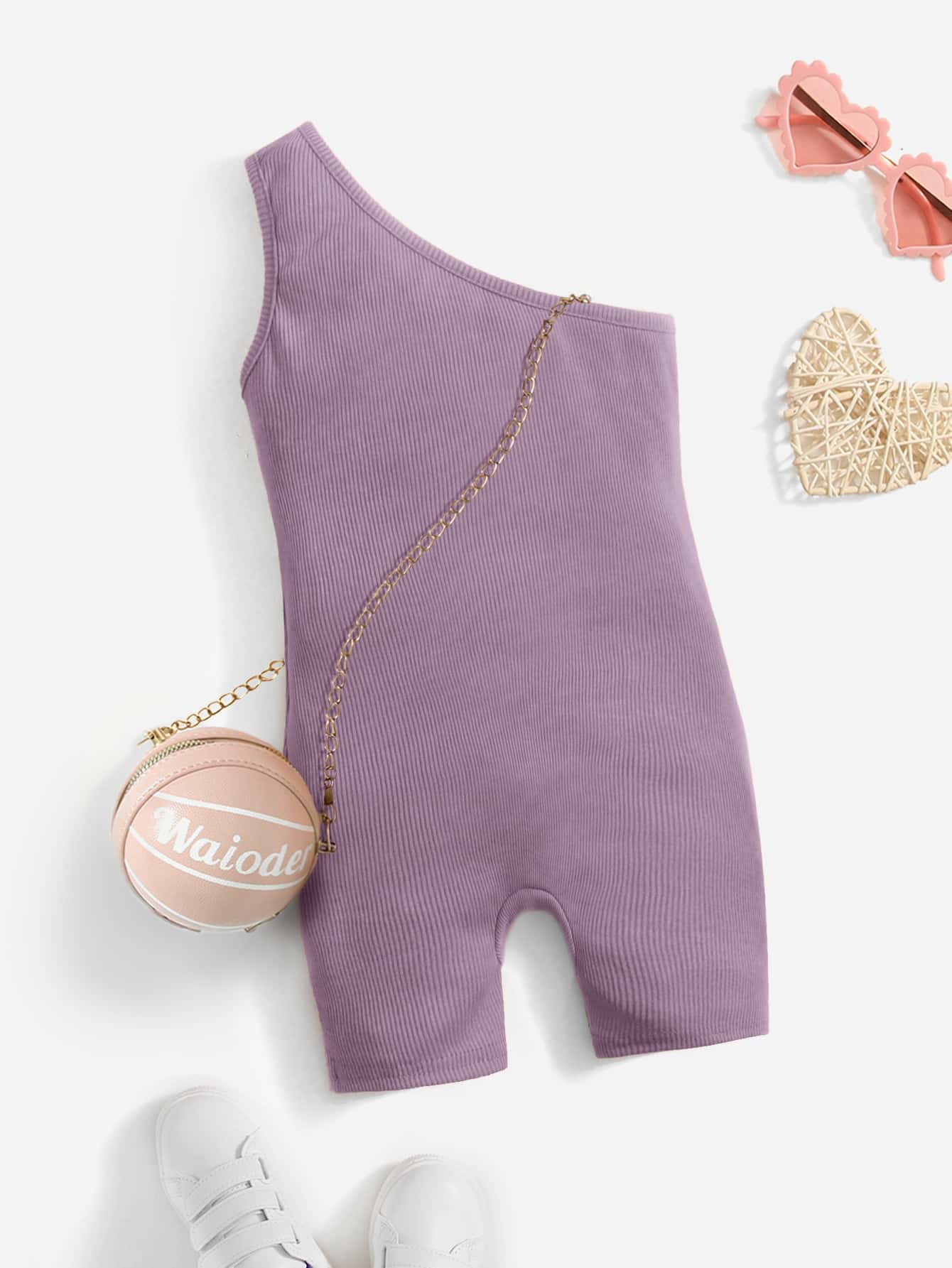 SHEIN Rompers Em bé Gân đan màu trơn - Màu tím hoa cà - Xem 1