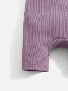 SHEIN Rompers Em bé Gân đan màu trơn - Màu tím hoa cà - Xem 3