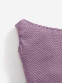SHEIN Rompers Em bé Gân đan màu trơn - Màu tím hoa cà - Xem 4