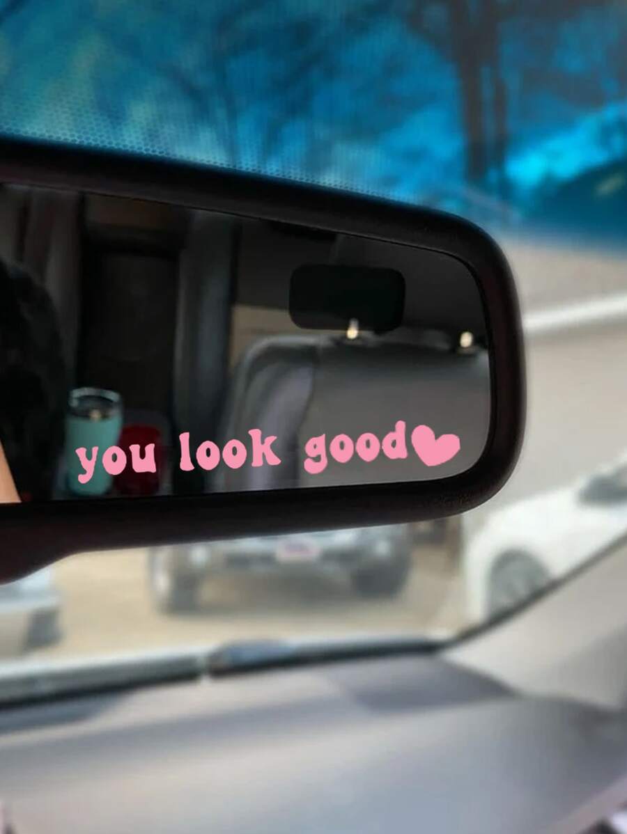1pc Heart & Slogan Graphic Car Sticker - Baby Pink - View 1