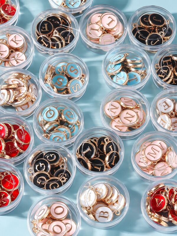 1box Fashionable Zinc Alloy Letter Detail Round DIY Pendant For Women For DIY Jewelry Making