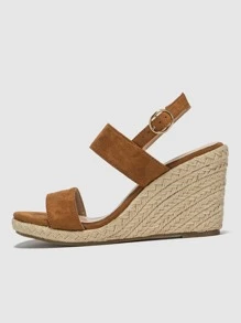 女士搭扣裝飾編織度假仿麂皮露跟坡跟涼鞋適用於戶外 - 棕色 - 查看 3