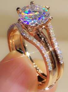 1入組魅力四射方晶鋯石裝飾戒指適用於女士適用於情人節禮品 - 玫瑰金 - 查看 2