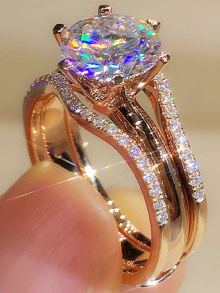 1入組魅力四射方晶鋯石裝飾戒指適用於女士適用於情人節禮品