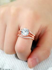 1入組魅力四射方晶鋯石裝飾戒指適用於女士適用於情人節禮品 - 玫瑰金 - 查看 4