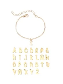 1入組時尚字母墜飾手環適用於女士日常裝飾 - 金黃色 - 查看 1
